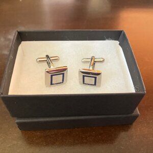Silver and blue men's cuff links
